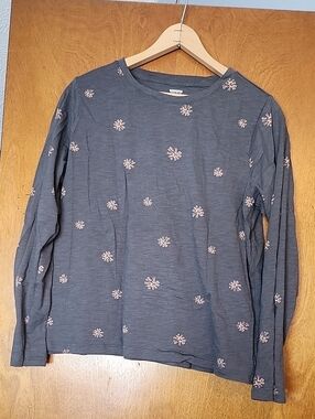 Sonoma Gray Long-Sleeve Tee with Pink Floral Accents